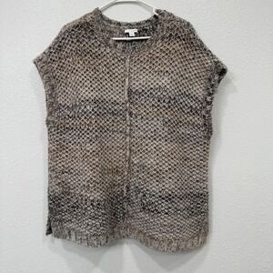 Pure Jill‎ Textured Knit Vest Sweater Taupe Beige Black XS S Wool Mohair Blend